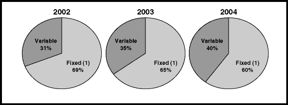 (MIX OF VARIABLE AND FIXED LOANS PIE CHARTS)