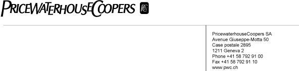 (PRICEWATERHOUSECOOPERS LETTERHEAD)