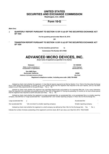 Miniature AMD 10-Q Rapport trimestriel 2016 