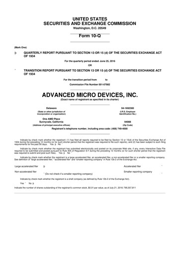 Miniature AMD 10-Q Rapport trimestriel 2016 