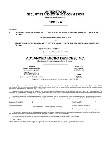 Miniature AMD 10-Q Rapport trimestriel 2018 