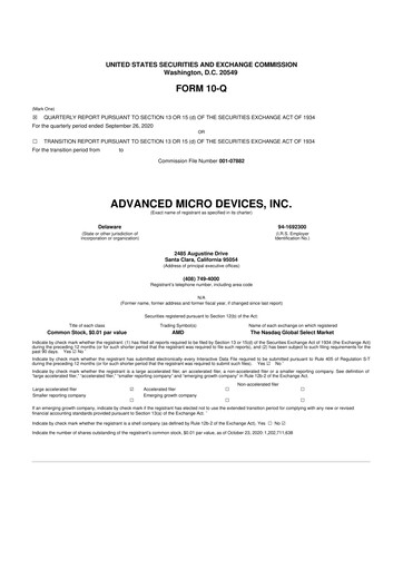 Miniature AMD 10-Q Rapport trimestriel 2020 