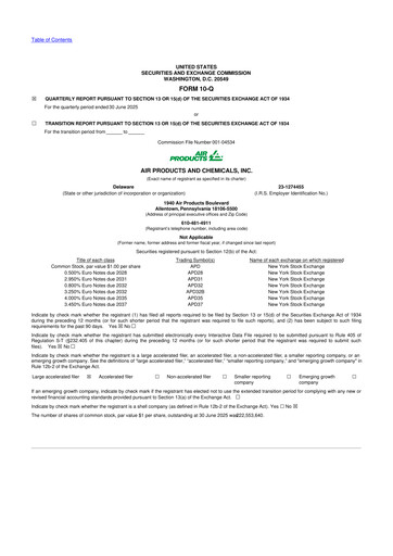 Thumbnail Air Products and Chemicals 10-Q Quarterly Report FY2025 