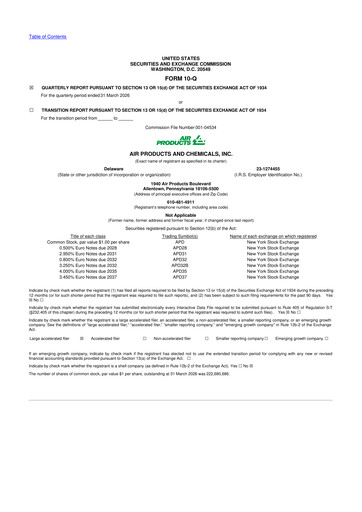 Thumbnail Air Products and Chemicals 10-Q Quarterly Report FY 