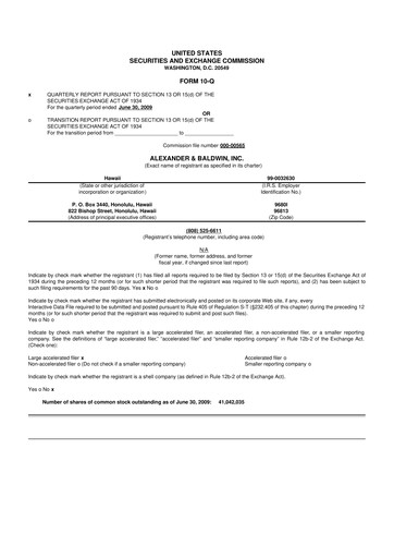 Thumbnail Matson 10-Q Quarterly Report FY 