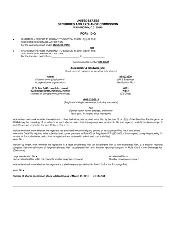 Thumbnail Matson 10-Q Quarterly Report FY 