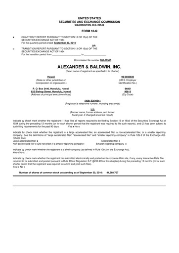 Thumbnail Matson 10-Q Quarterly Report FY2010 