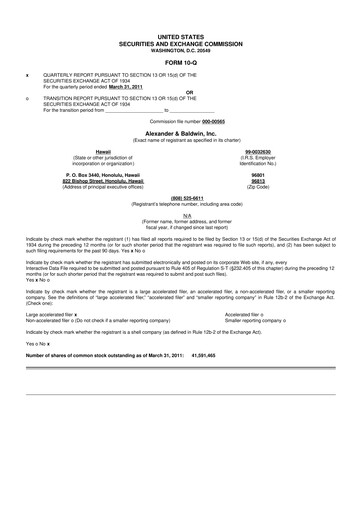 Thumbnail Matson 10-Q Quarterly Report FY2011 