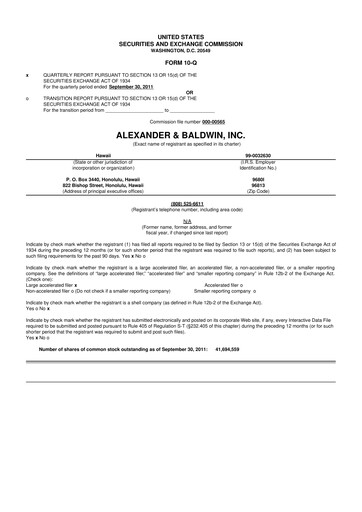 Thumbnail Matson 10-Q Quarterly Report FY2011 