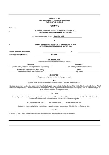 Miniature Alexander's, Inc. 10-Q Rapport trimestriel  