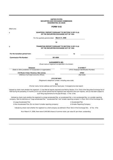 Miniature Alexander's, Inc. 10-Q Rapport trimestriel  