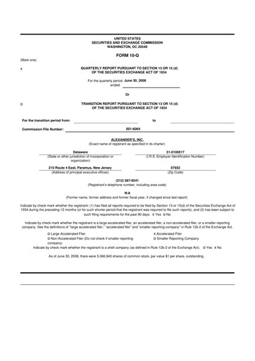 Miniature Alexander's, Inc. 10-Q Rapport trimestriel  