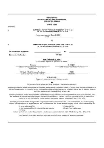 Miniature Alexander's, Inc. 10-Q Rapport trimestriel  