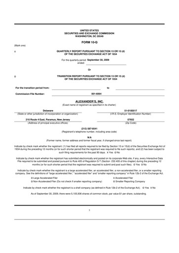 Miniature Alexander's, Inc. 10-Q Rapport trimestriel  