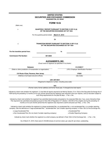 Miniature Alexander's, Inc. 10-Q Rapport trimestriel  