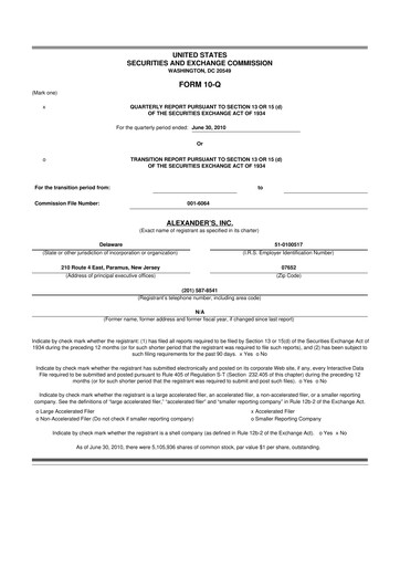 Miniature Alexander's, Inc. 10-Q Rapport trimestriel  