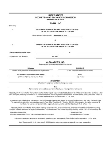 Miniature Alexander's, Inc. 10-Q Rapport trimestriel  