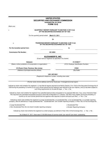 Miniature Alexander's, Inc. 10-Q Rapport trimestriel  