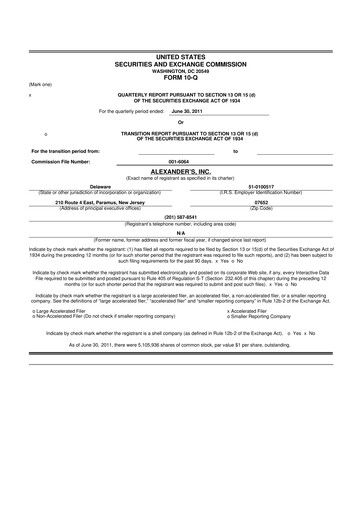 Miniature Alexander's, Inc. 10-Q Rapport trimestriel 2011 