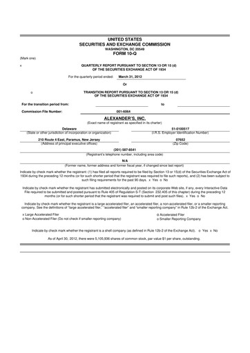 Miniature Alexander's, Inc. 10-Q Rapport trimestriel 2012 