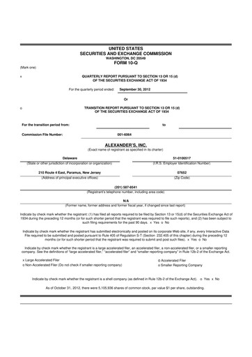 Miniature Alexander's, Inc. 10-Q Rapport trimestriel 2012 