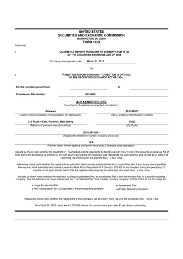 Miniature Alexander's, Inc. 10-Q Rapport trimestriel 2013 