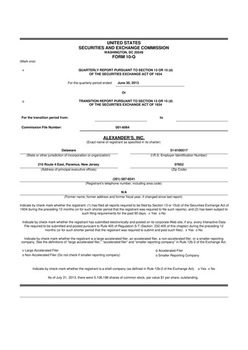 Miniature Alexander's, Inc. 10-Q Rapport trimestriel 2013 