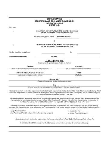 Miniature Alexander's, Inc. 10-Q Rapport trimestriel 2013 