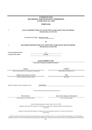 Thumbnail Alexander's, Inc. 10-K Annual Report 2013