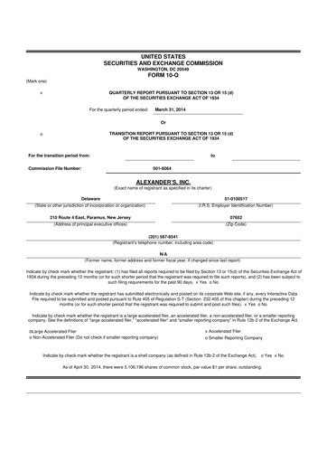 Miniature Alexander's, Inc. 10-Q Rapport trimestriel 2014 