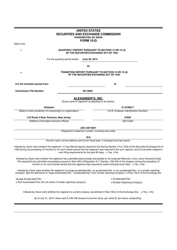 Miniature Alexander's, Inc. 10-Q Rapport trimestriel 2014 