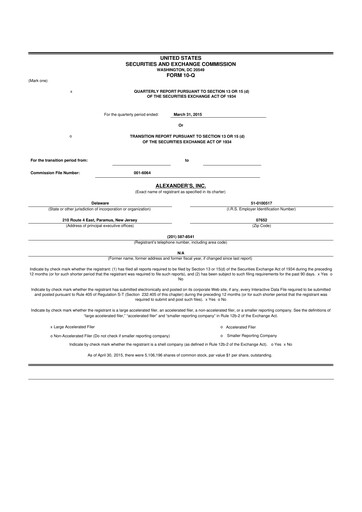 Miniature Alexander's, Inc. 10-Q Rapport trimestriel 2015 