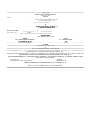Miniature Alexander's, Inc. 10-Q Rapport trimestriel 2015 