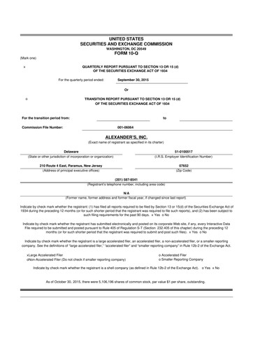 Miniature Alexander's, Inc. 10-Q Rapport trimestriel 2015 