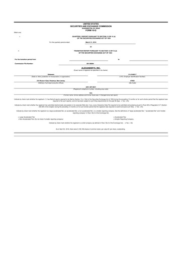 Miniature Alexander's, Inc. 10-Q Rapport trimestriel 2016 