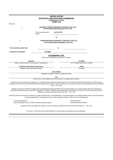 Miniature Alexander's, Inc. 10-Q Rapport trimestriel 2016 