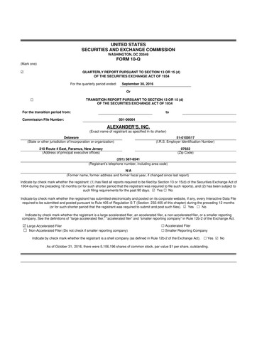 Miniature Alexander's, Inc. 10-Q Rapport trimestriel 2016 