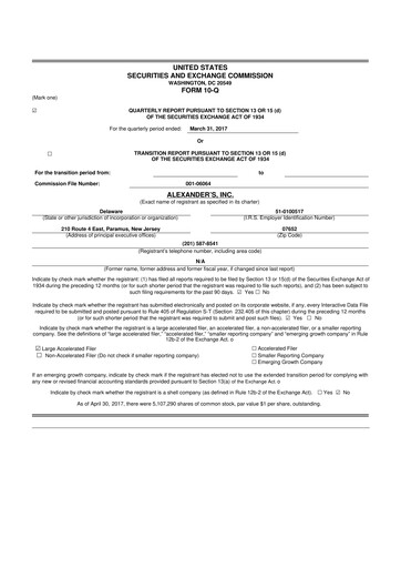 Miniature Alexander's, Inc. 10-Q Rapport trimestriel 2017 