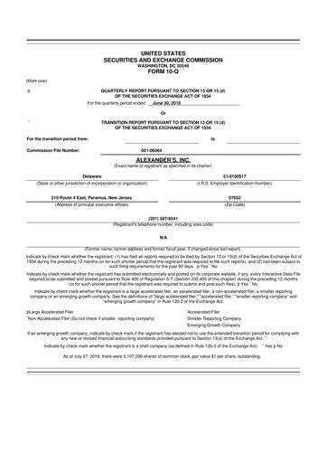 Miniature Alexander's, Inc. 10-Q Rapport trimestriel 2018 