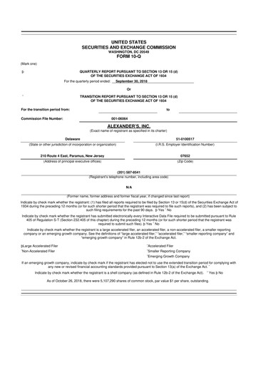 Miniature Alexander's, Inc. 10-Q Rapport trimestriel 2018 