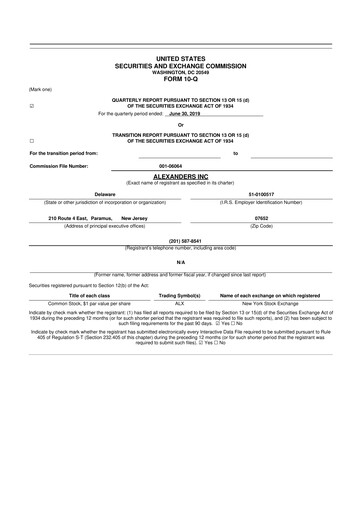 Miniature Alexander's, Inc. 10-Q Rapport trimestriel 2019 