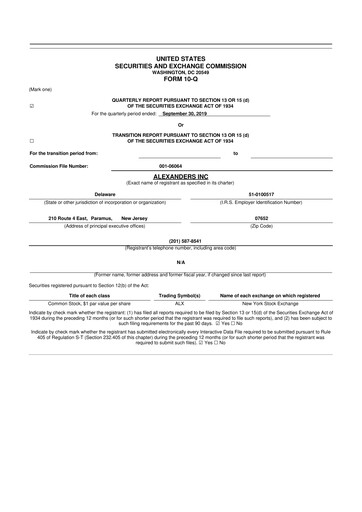 Miniature Alexander's, Inc. 10-Q Rapport trimestriel 2019 