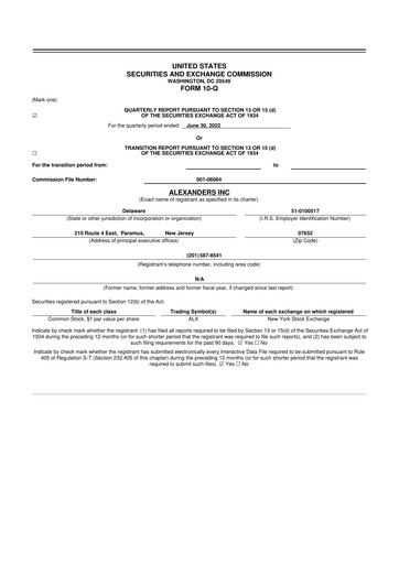 Miniature Alexander's, Inc. 10-Q Rapport trimestriel 2022 