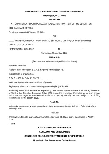 Thumbnail Alico
 10-Q Quarterly Report FY 