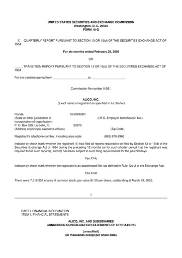 Thumbnail Alico
 10-Q Quarterly Report FY 