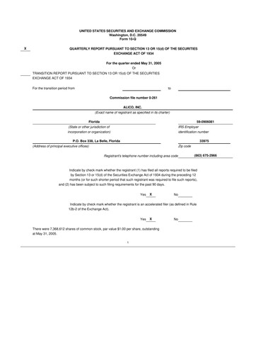 Thumbnail Alico
 10-Q Quarterly Report FY 