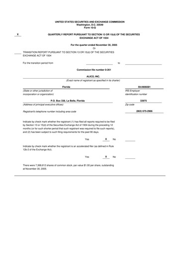 Thumbnail Alico
 10-Q Quarterly Report FY 