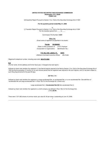 Thumbnail Alico
 10-Q Quarterly Report FY 