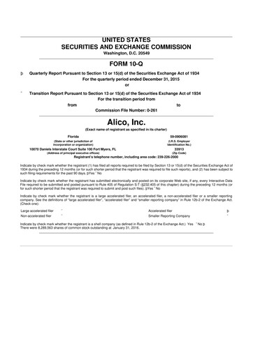 Thumbnail Alico
 10-Q Quarterly Report FY2016 