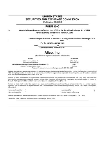 Thumbnail Alico
 10-Q Quarterly Report FY2016 